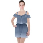 Faded Denim Blue Ombre Gradient Ruffle Cut Out Chiffon Playsuit