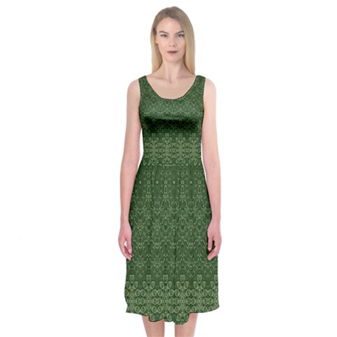 Boho Fern Green Pattern Midi Sleeveless Dress from ArtsNow.com