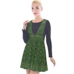 Boho Fern Green Pattern Plunge Pinafore Velour Dress