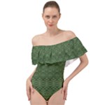 Boho Fern Green Pattern Off Shoulder Velour Bodysuit 