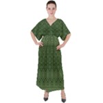 Boho Fern Green Pattern V-Neck Boho Style Maxi Dress