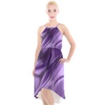 Purple Abstract Art High-Low Halter Chiffon Dress 