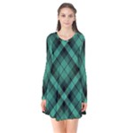 Biscay Green Black Plaid Long Sleeve V-neck Flare Dress