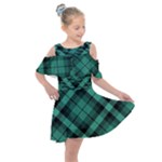 Biscay Green Black Plaid Kids  Shoulder Cutout Chiffon Dress