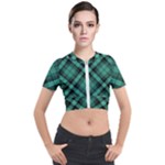 Biscay Green Black Plaid Short Sleeve Cropped Jacket