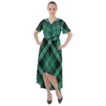 Biscay Green Black Plaid Front Wrap High Low Dress