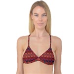 Boho Light Brown Blue Pattern Reversible Tri Bikini Top