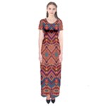 Boho Light Brown Blue Pattern Short Sleeve Maxi Dress