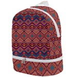 Boho Light Brown Blue Pattern Zip Bottom Backpack