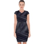 Black Abstract Pattern Capsleeve Drawstring Dress 