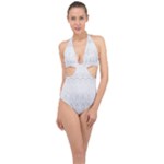 Boho White Wedding Pattern Halter Front Plunge Swimsuit