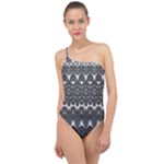Boho Black and White Pattern Classic One Shoulder Swimsuit