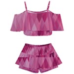Blush Pink Geometric Pattern Kids  Off Shoulder Skirt Bikini