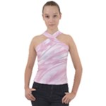 Pastel Pink Feathered Pattern Cross Neck Velour Top