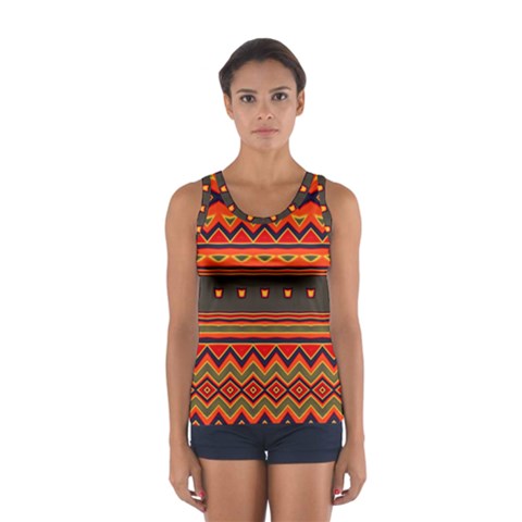 Boho Orange Tribal Pattern Sport Tank Top  from ArtsNow.com