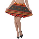 Boho Orange Tribal Pattern Velvet Skater Skirt