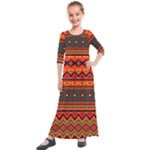 Boho Orange Tribal Pattern Kids  Quarter Sleeve Maxi Dress