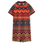 Boho Orange Tribal Pattern Kids  Boyleg Half Suit Swimwear