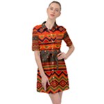 Boho Orange Tribal Pattern Belted Shirt Dress