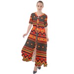 Boho Orange Tribal Pattern Waist Tie Boho Maxi Dress