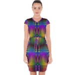 Abstract Psychedelic Pattern Capsleeve Drawstring Dress 