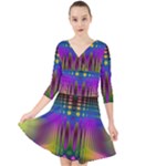 Abstract Psychedelic Pattern Quarter Sleeve Front Wrap Dress