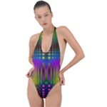 Abstract Psychedelic Pattern Backless Halter One Piece Swimsuit