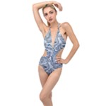 Faded Blue Abstract Art Plunging Cut Out Swimsuit
