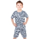 Faded Blue Abstract Art Kids  Tee and Shorts Set
