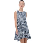 Faded Blue Abstract Art Frill Swing Dress