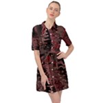 Red Black Abstract Art Belted Shirt Dress