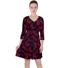 Quarter Sleeve Ruffle Waist Dress 