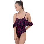 Red and Black Butterflies Drape Piece Swimsuit