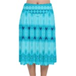 Boho Aqua Blue Velvet Flared Midi Skirt