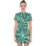 Biscay Green Swirls Drop Hem Mini Chiffon Dress