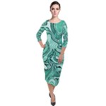 Biscay Green Swirls Quarter Sleeve Midi Velour Bodycon Dress