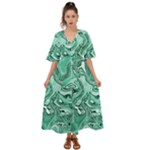 Biscay Green Swirls Kimono Sleeve Boho Dress