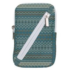 Boho Teal Green Stripes Belt Pouch Bag (Large) from ArtsNow.com