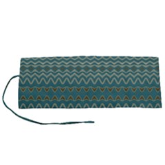 Boho Teal Green Stripes Roll Up Canvas Pencil Holder (S) from ArtsNow.com