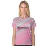 Turquoise and Pink Striped V-Neck Sport Mesh Tee