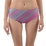 Turquoise and Pink Striped Reversible Mid-Waist Bikini Bottoms