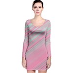 Turquoise and Pink Striped Long Sleeve Velvet Bodycon Dress