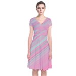 Turquoise and Pink Striped Short Sleeve Front Wrap Dress