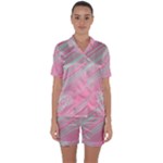 Turquoise and Pink Striped Satin Short Sleeve Pyjamas Set