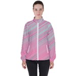 Turquoise and Pink Striped Women s High Neck Windbreaker