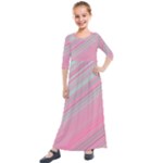 Turquoise and Pink Striped Kids  Quarter Sleeve Maxi Dress