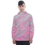 Turquoise and Pink Striped Men s Front Pocket Pullover Windbreaker