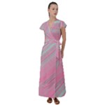 Turquoise and Pink Striped Flutter Sleeve Maxi Dress