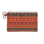 Boho Aztec Rust Orange Color Stripes Canvas Cosmetic Bag (Medium)