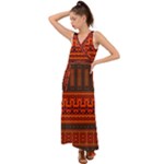 Boho Aztec Rust Orange Color Stripes V-Neck Chiffon Maxi Dress